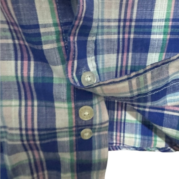 IZOD Plaid Button Down Long Sleeve Top blue/pink/green Size M 10/12 - Picture 2 of 6